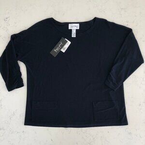Joseph Ribkoff Pocket Detail Top 3/4 Sleeve Relaxed Fit Midnight Blue Sz 8 NWT